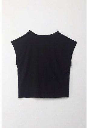 Tennis Camiseta Manga Sisa Negra Con Acabado Acanalado Para Mujer