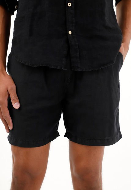 Bermuda Negra Con Bolsillos En Costados Para Hombre