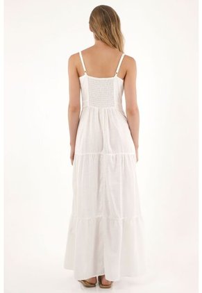 Tennis Vestido Largo Con Vuelo Y Apliques Bordados Crudo De Silueta Ajustada Para Mujer
