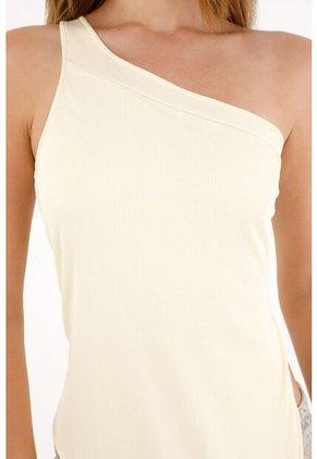 Tennis Camiseta En Rib De Un Solo Hombro Crudo Para Mujer