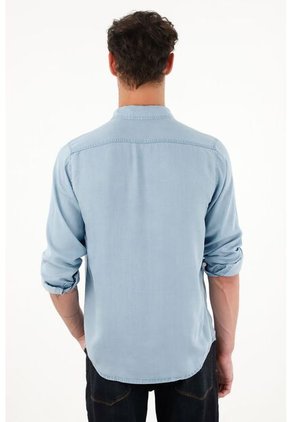 Tennis Camisa Azul Clásica Manga Larga Para Hombre