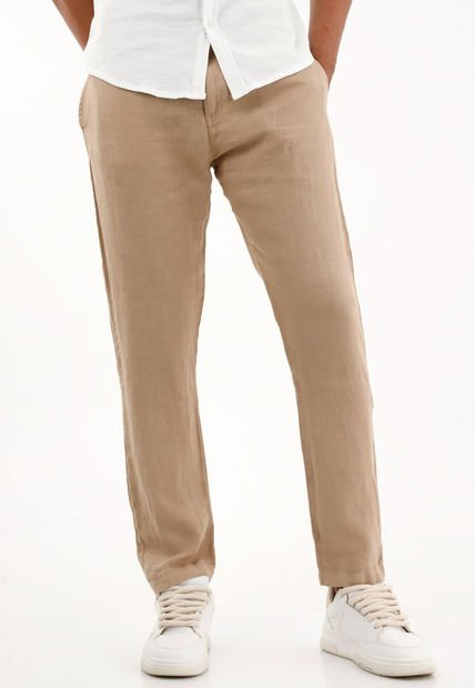 Pantalón Tipo Chino Crudo En Lino 100% Para Hombre