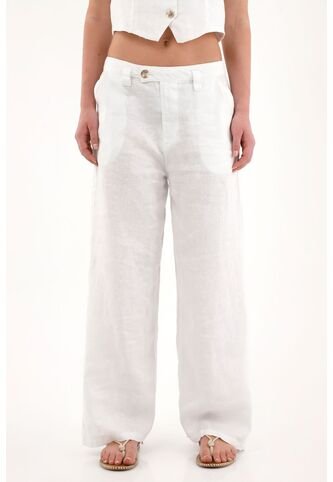 Tennis Pantalón Wide Leg Blanco En 100% Lino Para Mujer Tennis