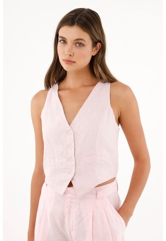 Chaleco Con Bolsillos De Ribete Decorativos Para Mujer Tennis