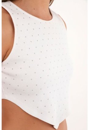 Tennis Camiseta Blanca En Rib Con Apliques Para Mujer