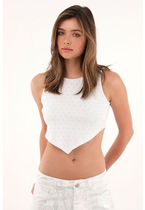Tennis Camiseta Blanca En Rib Con Apliques Para Mujer