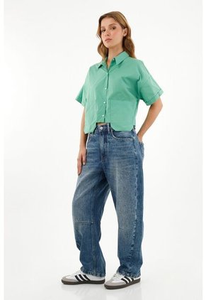 Tennis Camisa Verde Con Ruedo Al Corte Para Mujer