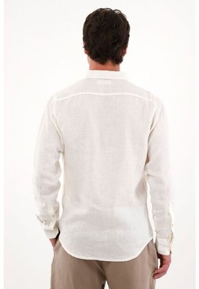 Tennis Camisa En 100% Lino Manga Larga Crudo Con Textura Lisa Para Hombre