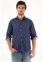 Tennis Camisa Azul Oscura Regular Fit Preteñida Para Hombre de Tennis