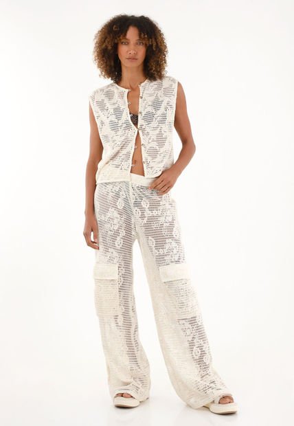 Pantalón Cargo Tipo Malla Con Bordados Para Mujer