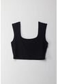 Tennis Camiseta Crop Manga Sisa Negra Con Acabado Ligero Para Mujer de Tennis