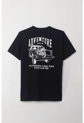 Tennis Camiseta Manga Corta Estampada Negra Con Cuello Definido Para Hombre