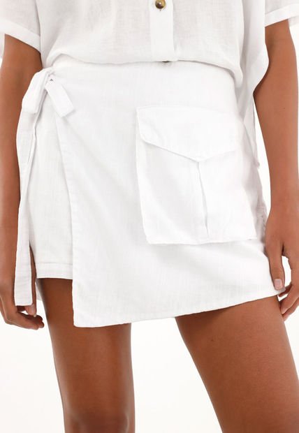 Falda Short Blanca De Apariencia Lino Para Mujer