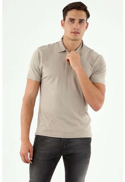 Camiseta Polo Gris Con Bordado Para Hombre
