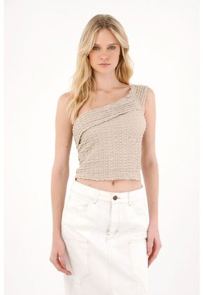 Tennis Camiseta Tela Texturizada Crudo Con Cuello Definido Para Mujer