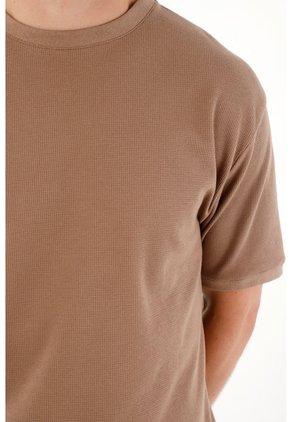 Tennis Camiseta Relaxed Con Textura Piqué En Algodón Camel Para Hombre
