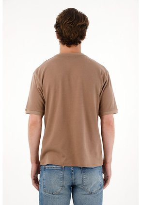 Tennis Camiseta Relaxed Con Textura Piqué En Algodón Camel Para Hombre