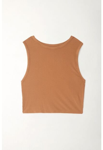 Tennis Camiseta Crop Manga Sisa Café Con Acabado Suave Para Mujer
