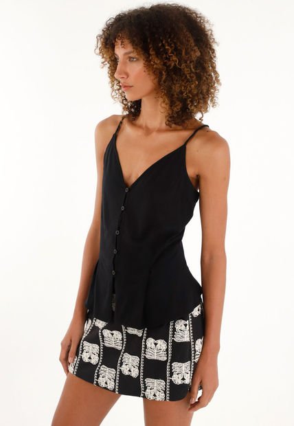 Camiseta De Tiras Graduables Negra Para Mujer