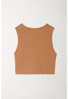 Tennis Camiseta Crop Manga Sisa Café Con Acabado Suave Para Mujer