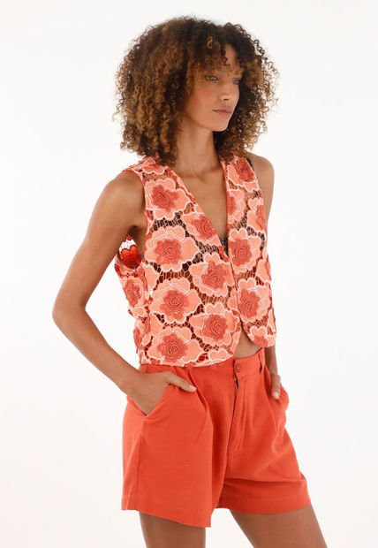 Bermuda Naranja De Tela Fluida Para Mujer