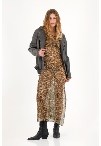Vestido Largo Traslúcido Animal Print Para Mujer Tennis