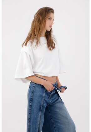 Tennis Camiseta Oversize Con Mangas Amplias En Algodón Blanco Para Mujer