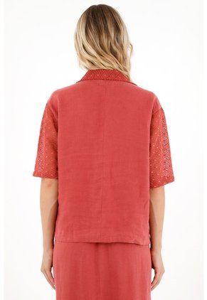 Camisa Roja Tipo Bowling Para Mujer