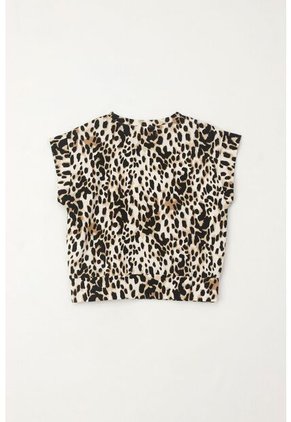 Camiseta Manga Sisa De Animal Print Para Niña