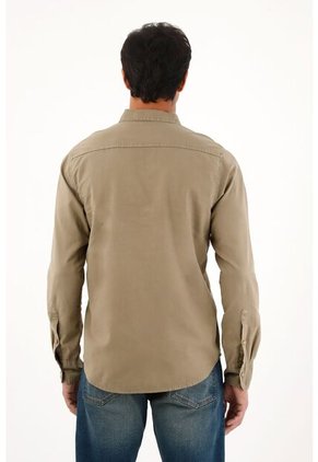 Camisa Oxford Manga Larga Café Para Hombre