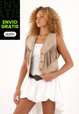 Chaleco En Suede Con Flecos Y Ovejero Para Mujer Tennis