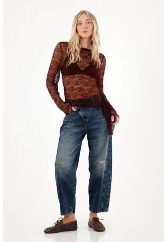 Tennis Jean Horseshoe Tiro Bajo Con Rotos Azul Para Mujer Tennis