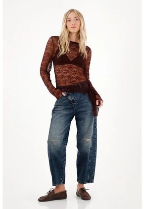 Tennis Jean Horseshoe Tiro Bajo Con Rotos Azul Para Mujer