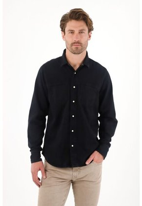 Tennis Camisa En Dril Liviano Manga Larga Negra Para Hombre