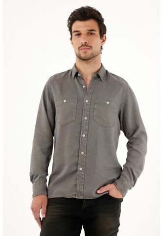Tennis Camisa Clásica Gris Con Bolsillos Delanteros Para Hombre Tennis