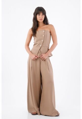 Tennis Top Strapless Para Mujer En Tejido Suave Beige Entallado Con Botones Asimétricos Tennis