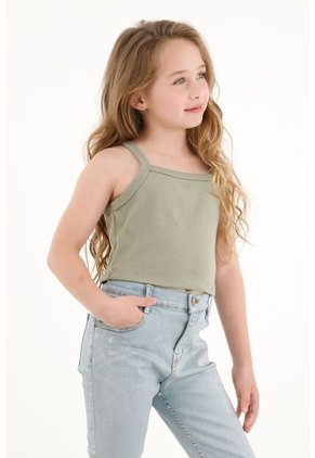 Camiseta Crop Verde En Rib Para Niña