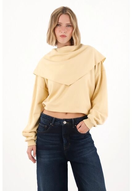 Tennis Buzo Con Cuello Drapeado Café Para Mujer