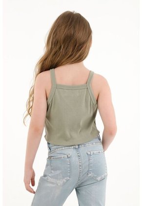 Camiseta Crop Verde En Rib Para Niña