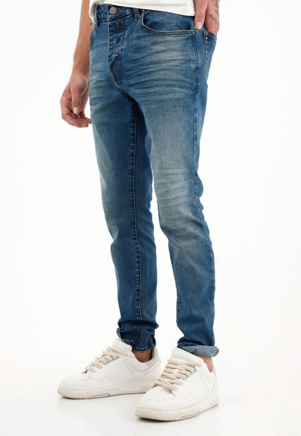 Jean Super Skinny Azul tiro Medio Con Bigotes 3D Para Hombre