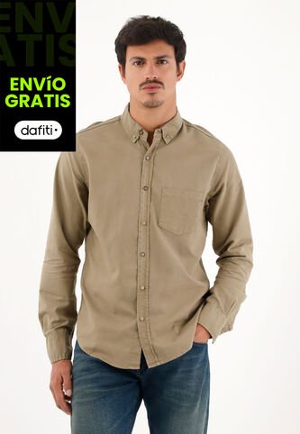 Camisa Oxford Manga Larga Café Para Hombre Tennis