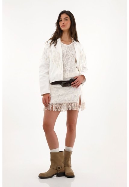Tennis Falda Corta Con Flecos Crudo Para Mujer