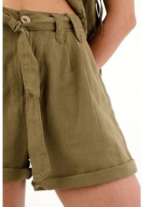 Bermuda Verde En 100% Lino Para Mujer