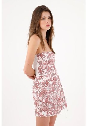 Tennis Vestido Mini Strapless Con Falda Cruzada Con Amarre En Poliéster Blanco Terracota Para Mujer