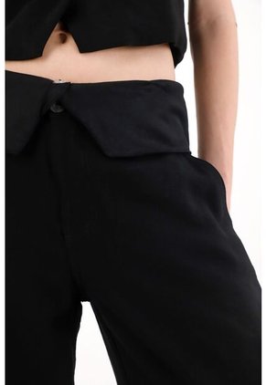 Tennis Pantalón Wide Leg Con Doblez En Pretina Negro Para Mujer