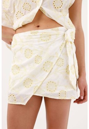 Tennis Falda Mini Con Nudo Lateral En Algodón Blanco Y Amarillo Para Mujer