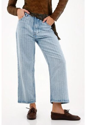 Tennis Jean Recto Con Diseño Láser Total Azul Para Mujer