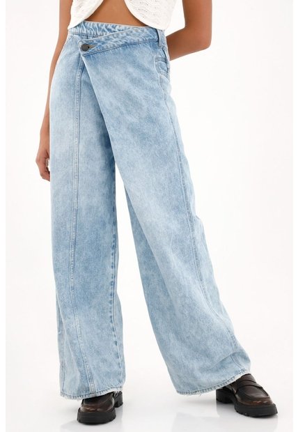 Tennis Jean Wide Leg Asimétrico De Tiro Bajo Para Mujer