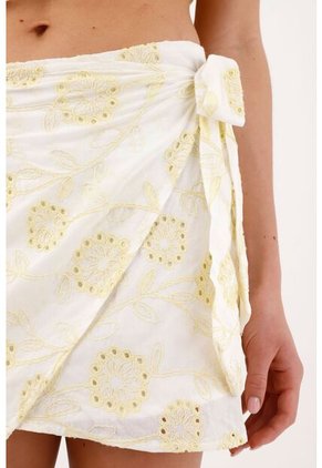 Tennis Falda Mini Con Nudo Lateral En Algodón Blanco Y Amarillo Para Mujer