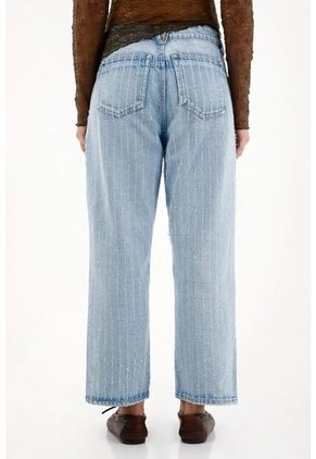 Tennis Jean Recto Con Diseño Láser Total Azul Para Mujer